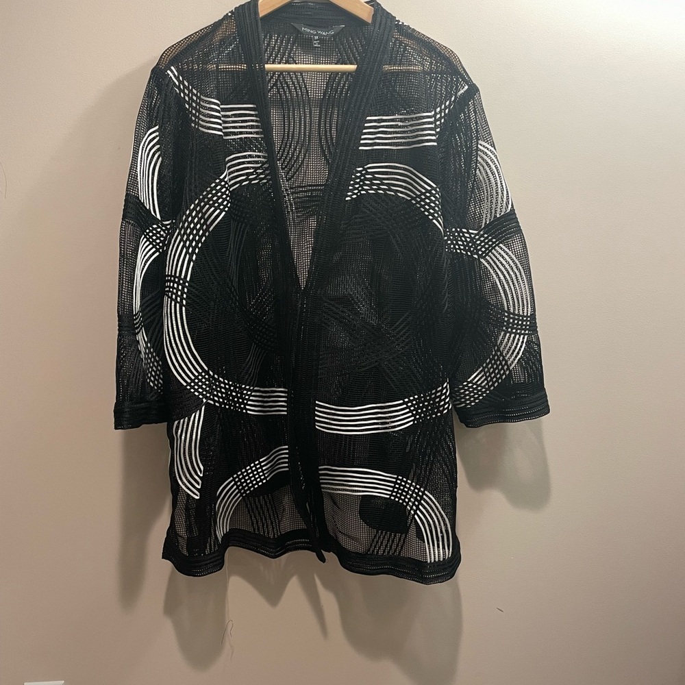 Ming Wang Black and White Mesh Cardigan